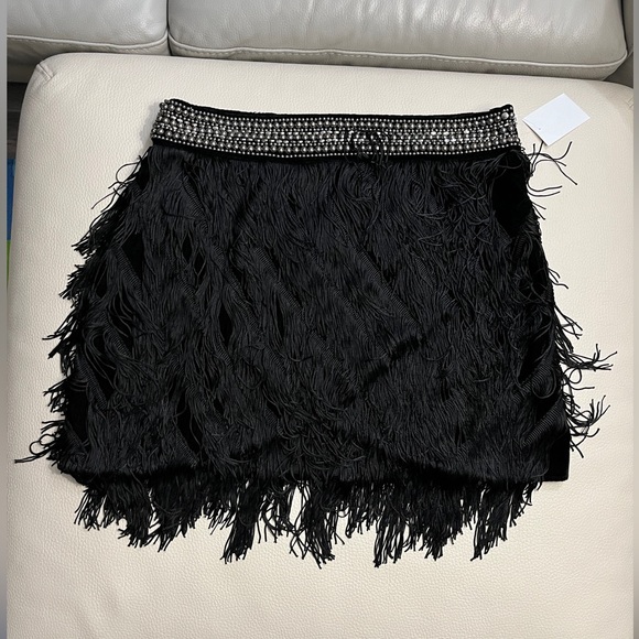 Zara Women’s Velvet Wrap Mini Skirt with Rhinestones & Fringing - Size L - Picture 7 of 12